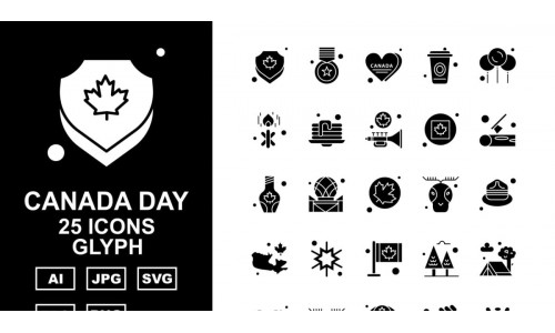 25 Premium Canada day Glyph Icon Set