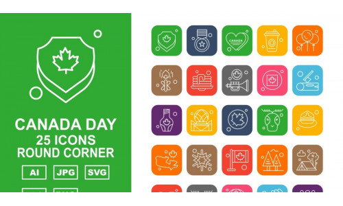 25 Premium Canada day Round Corner Icon Set