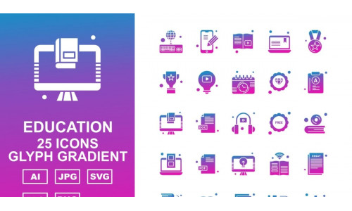 25 Premium Education Glyph Gradient Icon Set