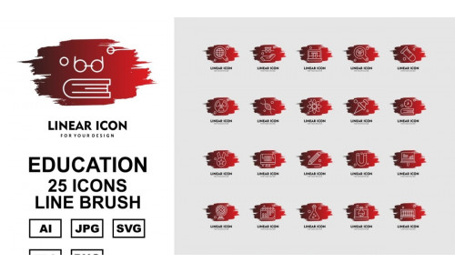 25 Premium Education Line Brush Icon Set