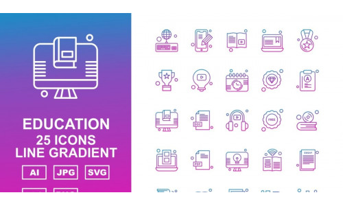 25 Premium Education Line Gradient Icon Set