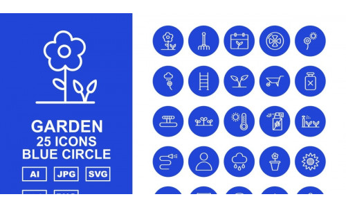 25 Premium Garden Blue Circle Icon Set