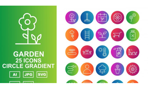 25 Premium Garden Circle Gradient Icon Set