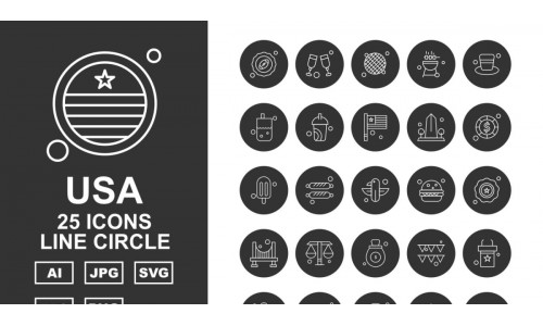 25 Premium USA Line Circle Icon Pack