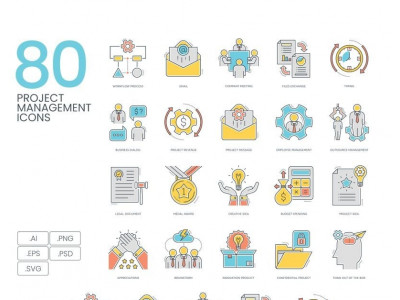 80 Project Management Icons - ColorLine Series Set
