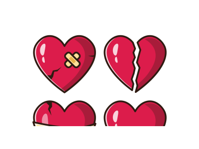 Red Hearts Cartoon Vector Set Flat Design Illustration