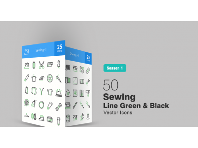 50 Sewing Line Green & Black Icon Set