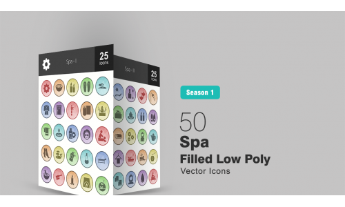 50 Spa Filled Low Poly Icon Set