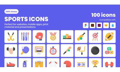 100 Sports Flat Vector Icons
