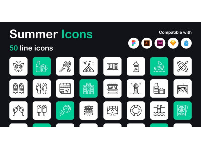 50 Summer Season Linear Icons
