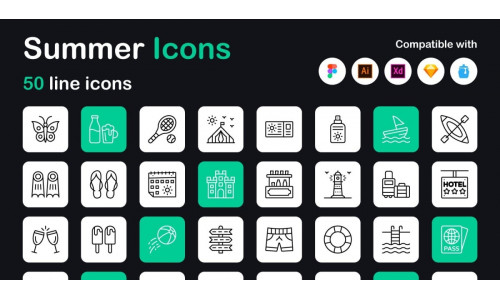50 Summer Season Linear Icons