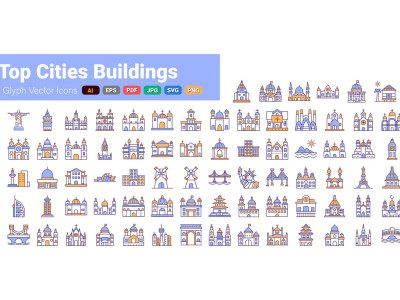 Top Cities Building Icons pack | AI | EPS | SVG