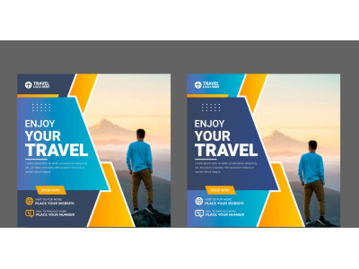 Travel agency social media post template. Web banner,   travelling agency business offer promotion