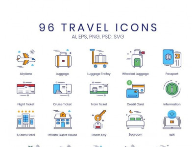 96 Travel Icons - Hazel Series Set