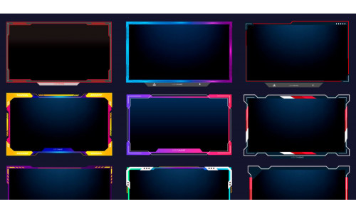 Twitch stream overlay package including facecam overlay, offline, starting soon vector design