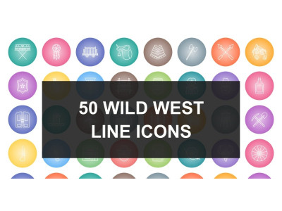 50 Wild West Line Round Gradient Icons