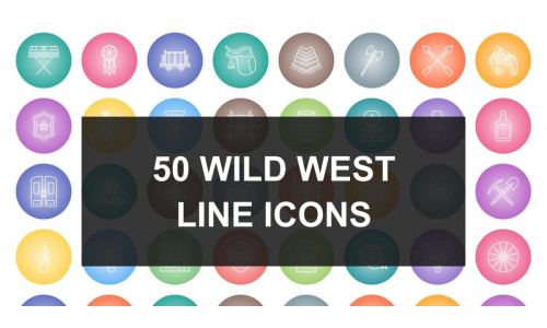 50 Wild West Line Round Gradient Icons
