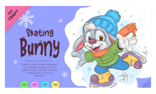 Winter Bunny Skating. Clipart