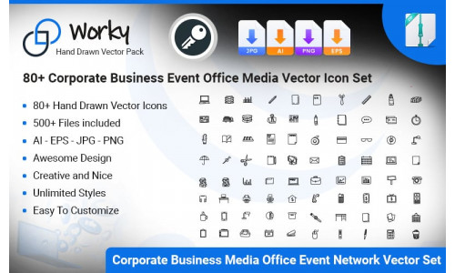 Worky - 80+ Business Office Media Network Vector Icon Set